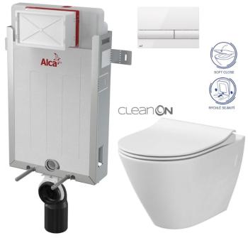 ALCADRAIN Renovmodul předstěnový instalační systém s bílým tlačítkem M1710 + WC CERSANIT CLEANON CITY AM115/1000 M1710 CI1