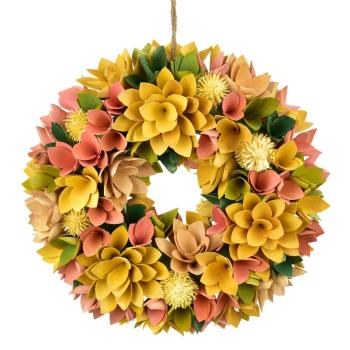 Veľkonočný veniec z drevených kvetov 30 cm, žltá