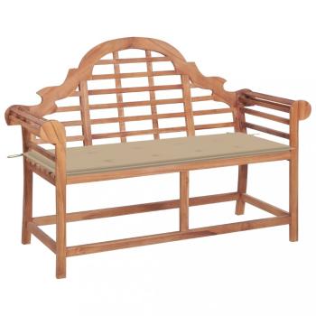 Zahradní lavice s béžovou poduškou 120 cm masivní teak