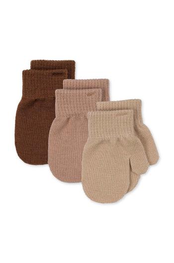 Dětské rukavice s příměsí vlny Konges Sløjd FILLA MITTENS 3-pack béžová barva, KS101221