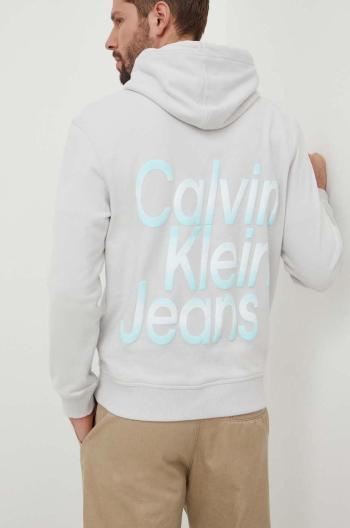 Bavlněná mikina Calvin Klein Jeans pánská, šedá barva, s kapucí, s potiskem, J30J325698