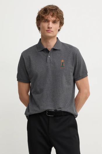 Bavlněné polo tričko Hackett London šedá barva, s aplikací, HM563357