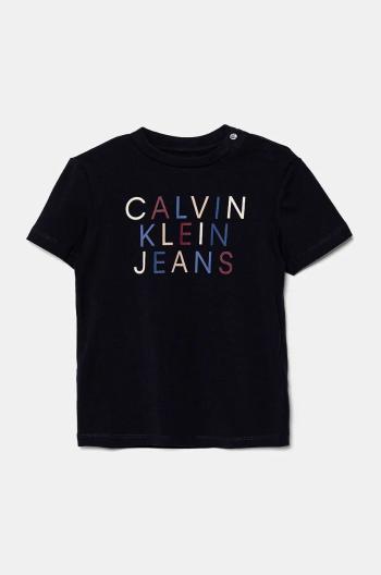 Kojenecké tričko Calvin Klein Jeans tmavomodrá barva, IN0IN00222