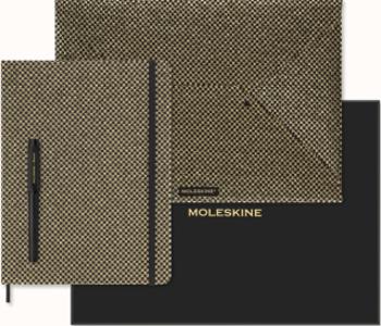 Moleskine Shine Sběratelská sada zlatá - nedatovaný diář, obálka A4 a plnící pero Kaweco