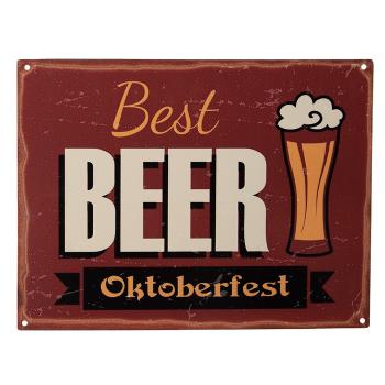 Červená antik nástěnná kovová cedule Best Beer Oktoberfest - 33*1*25 cm 6Y5192