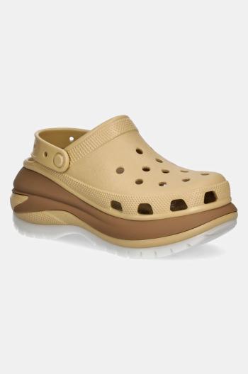 Pantofle Crocs Mega Crush Matte Clog dámské, béžová barva, na platformě, 210749