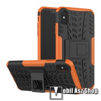 OTT! VROOM műanyag védő tok / hátlap - NARANCS - AUTÓGUMI MINTÁS - szilikon betétes, asztali tartó funkciós, ERŐS VÉDELEM! - APPLE iPhone XS Max