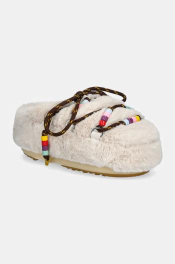 Pantofle Moon Boot MB MULE FAUX FUR BEADS béžová barva, 80D1460250 L002