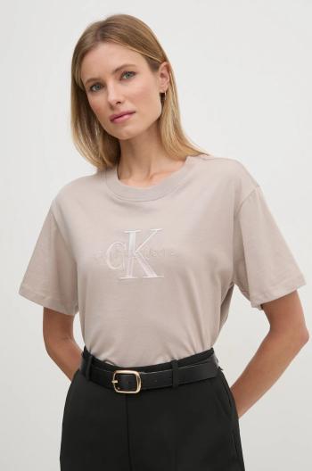 Tričko Calvin Klein Jeans béžová barva, J20J224798