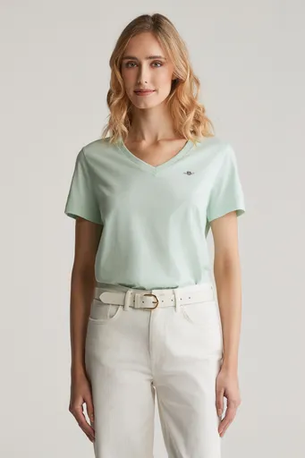 TRIČKO GANT REG SHIELD SS V-NECK T-SHIRT FADED MINT