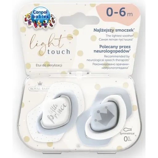 Canpol babies Set symetrických silikonových dudlíků Light touch 0-6m Royal Baby modrý