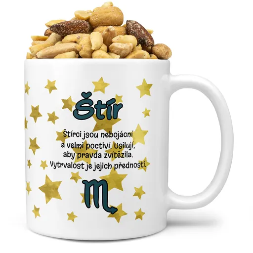 Hrnek Znamení pro děti -  Štír (23.10. - 22.11.) (Náplň hrníčku: Směs slaných oříšků)