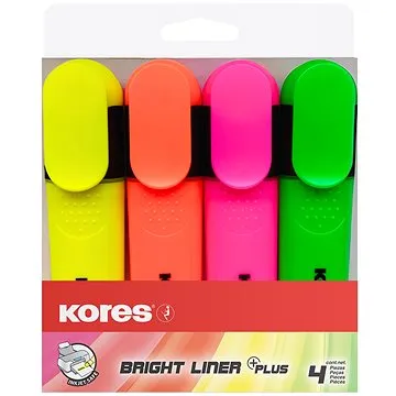 KORES BRIGHT LINER PLUS sada 4 barev (žlutá, růžová, oranžová, zelená) (36140)