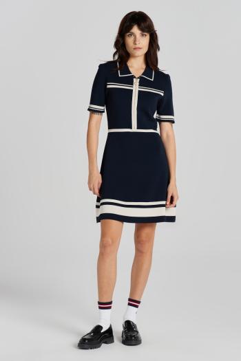 ŠATY GANT POLO HALF ZIP KNIT DRESS EVENING BLUE