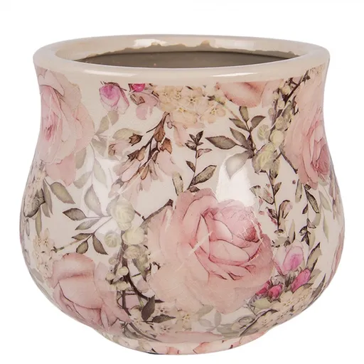 Keramický obal na květináč s růžemi Rosien S - Ø 15*13 cm Clayre & Eef