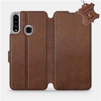 Flipové pouzdro na mobil Samsung Galaxy A20S - Hnědé - kožené -  Brown Leather (5903516398461)