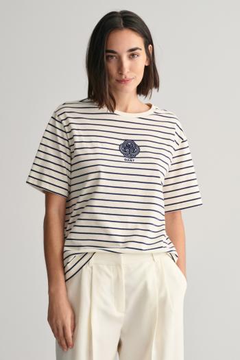 TRIČKO GANT REL STRIPED MONOGRAM SS T-SHIRT CREAM