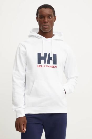 Bavlněná mikina Helly Hansen HH LOGO pánská, bílá barva, s kapucí, s potiskem, 30394