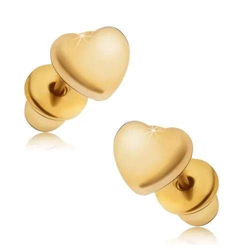 Náušnice zlaté barvy, souměrná lesklá srdce