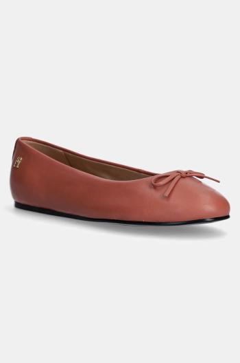 Kožené baleríny Tommy Hilfiger BALLERINA LEATHER FLAT BOW oranžová barva, FW0FW08359