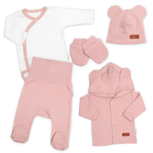 Baby Nellys Bavlněná souprava pro miminko do porodnice 5D, Made with love, pudrová, vel. 56