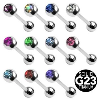 Titánový piercing do jazyka s farebným zirkónom - Farba zirkónu: Číra - C