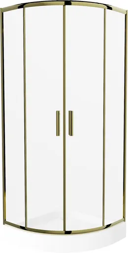 MEXEN/S Rio sprchový kout čtvrtkruh 90 x 90, transparent, zlato + vanička Rio včetně výpustě 863-090-090-50-00-4710