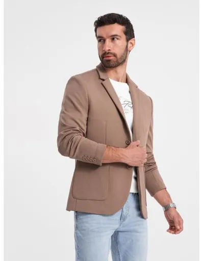 Pánské sako s kapsami s nášivkami V3 OM-BLZB-0127 tmavě béžová