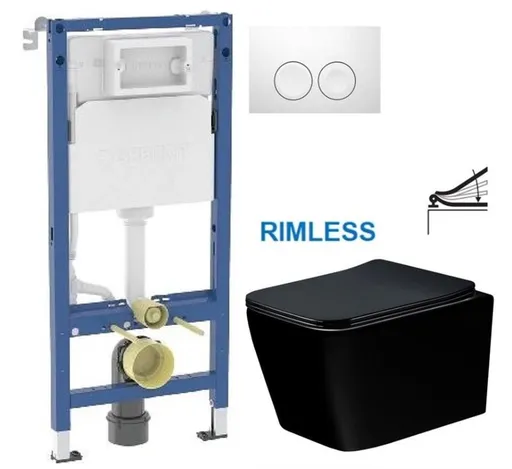 GEBERIT DuofixBasic s bílým tlačítkem DELTA21 + WC MEXEN TEO ČERNÁ Rimless + SEDÁTKO 458.103.00.2 21BI ME02