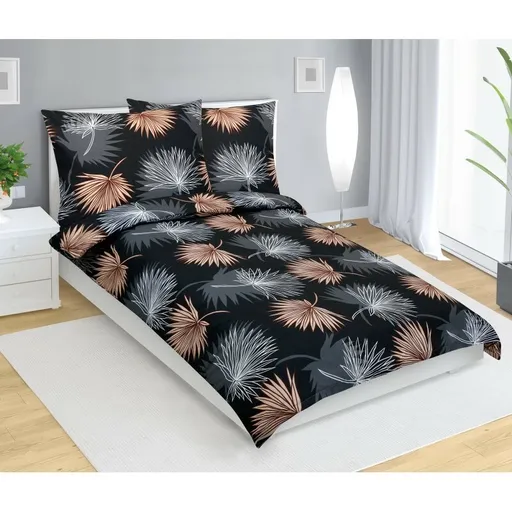 Bellatex Bavlněné povlečení Palmový list černá, 140 x 200 cm, 70 x 90 cm