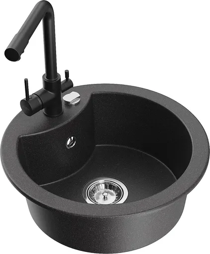 MEXEN/S Diego granitový dřez včetně baterie Duero, černá kropenatá 6512-76-671600-70