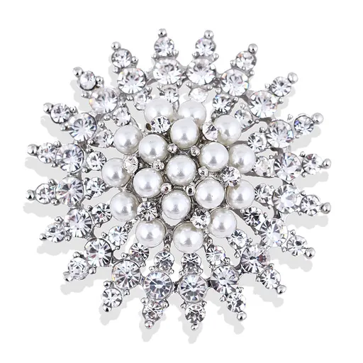 Troli Třpytivá brož s krystaly a umělými perlami Silver