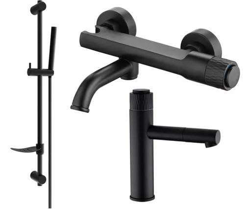 MEXEN/S Diamond DF70 Set umyvadlové a vanové baterie s příslušenstvím, černá 71503DF70-70
