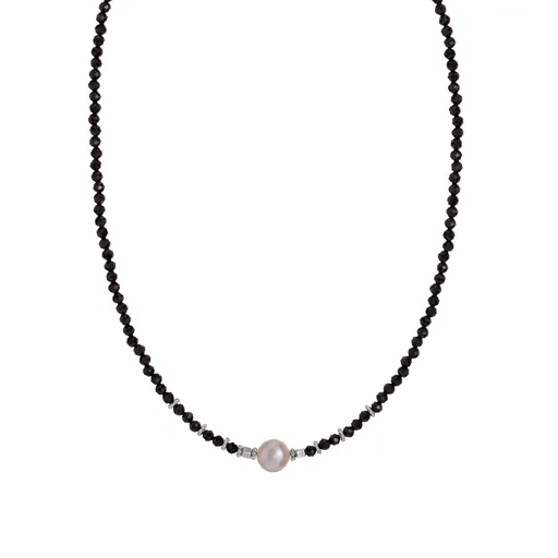 Alisia Korálkový náhrdelník z černého spinelu s pravou perlou AL4107-Argento-Spinello