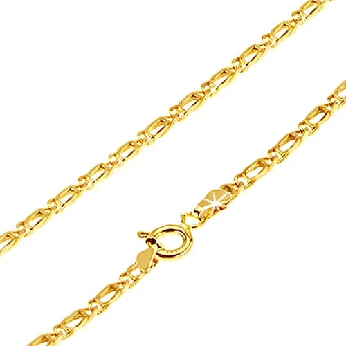 Řetízek ze žlutého 14K zlata - dvě ohnutá překrývající se očka, 450 mm