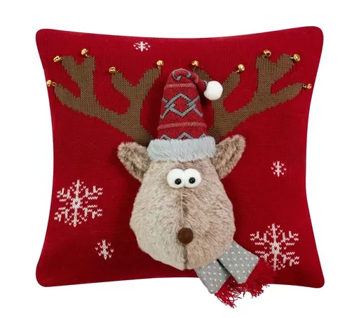Červený vánoční dekorační polštář sob Rudolf - 40*40*7cm Mars & More