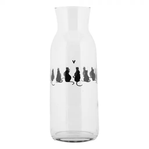 Skleněná karafa s kočkami a srdíčkem Dog&Cat - Ø 9*25 cm / 1000 ml Clayre & Eef