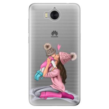 Odolné silikonové pouzdro iSaprio - Kissing Mom - Brunette and Girl - Huawei Y5 2017 / Y6 2017