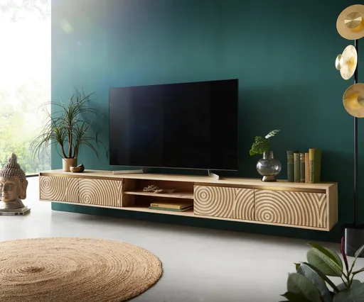 TV stolek Budaya mango přírodní 260 cm 4 dvířka 2 přihrádky