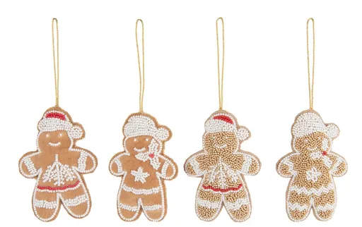 Set 4ks závěsná dekorace perníček s korálky Ginger - 9*2*11 cm 56379