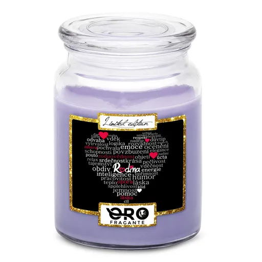 Svíčka Rodina – srdce z textů (Vůně svíčky: Levandule)