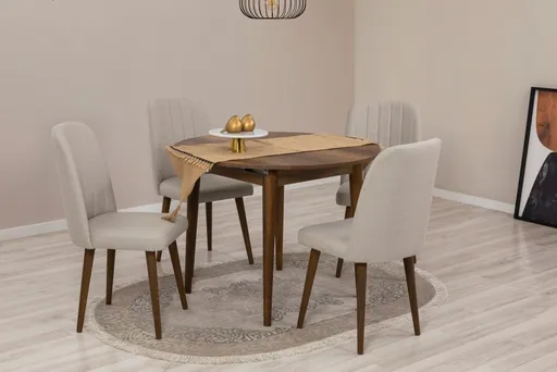 Jídelní set s rozkládacím stolem a židlemi (5 kusů) Vina 1005 - Walnut, Cream