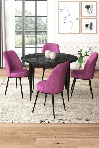 Dining Table & Chairs Set (5 Pieces) Tor - Black Marble, Purple