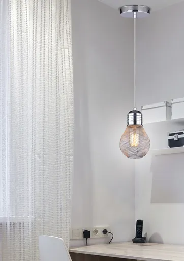 Chromované stropní závěsné svítidlo s drátěným stínidlem E27 Gliva