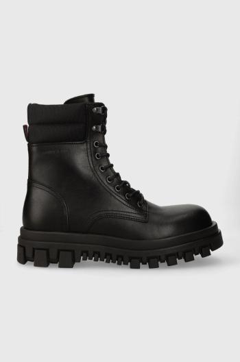 Kožené workery Tommy Jeans TJM ELEVATED OUTSOLE BOOT pánské, černá barva, EM0EM01251