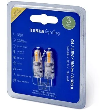 TESLA LED BULB, G4, 1,5W, 150lm, 3000K teplá bílá, 2ks  (G4001530-PACK2)