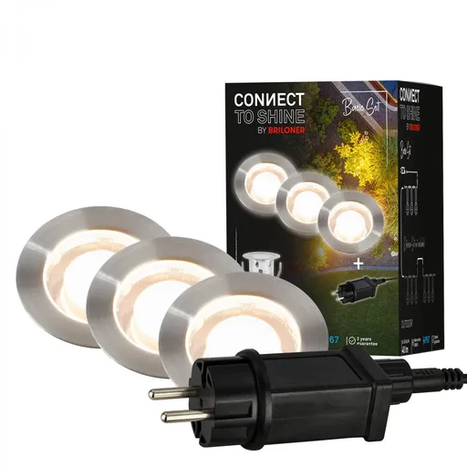 BRILONER CONNECT TO SHINE startovací sada Kebony 3ks LED zapuštěných svítidel do země pr.30mm, IP67 3912032