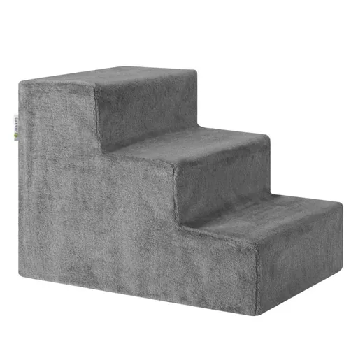 Šedé schůdky pro psy a kočky, 3 stupně, měkký plyš