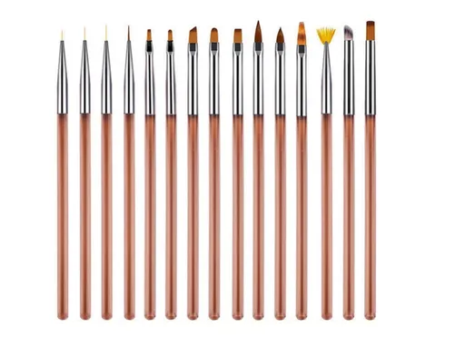 Ráj nehtů Sada štětců na nehty - 15 ks - hnědá