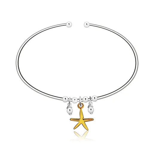 Navlékací kruhový náramek ze stříbra 925 - hvězdice ve zlaté barvě, lesklé kuličky